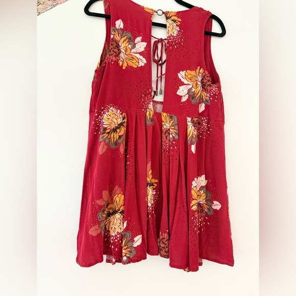 Free People Lovely Day tunic mini dress red floral slip womens  XS minor flaw - Picture 5 of 6